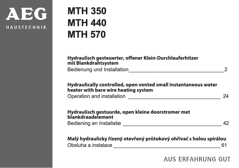 Imagen de la primera página del manual del dispositivo MTH 350