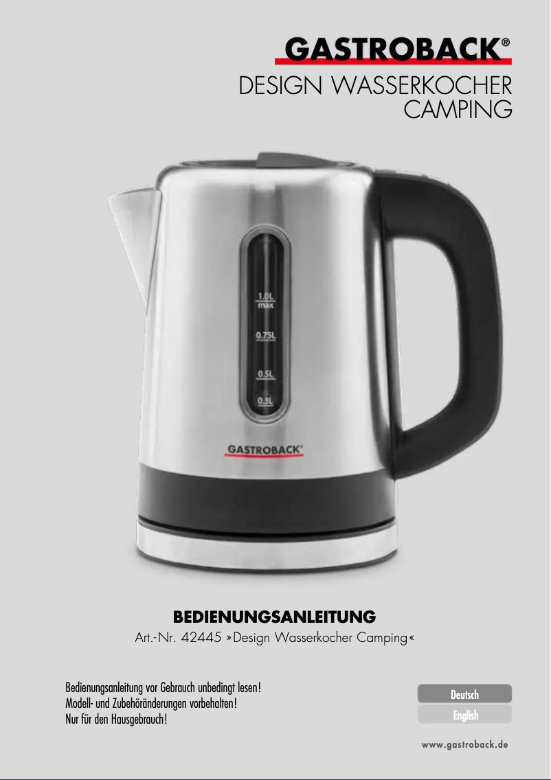 Image de la première page du manuel de l'appareil Design Water Kettle Camping 42445