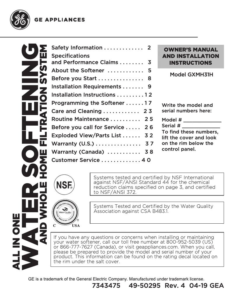 Image de la première page du manuel de l'appareil GXMH31H