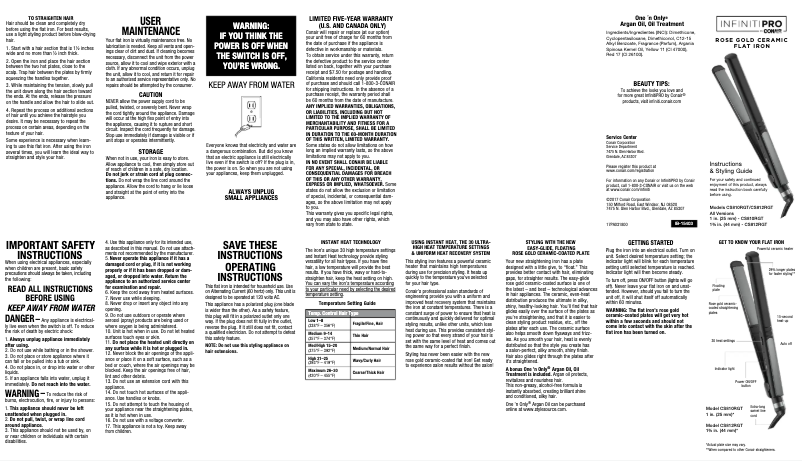 Page 1 de la notice Manuel utilisateur Conair CS812NN