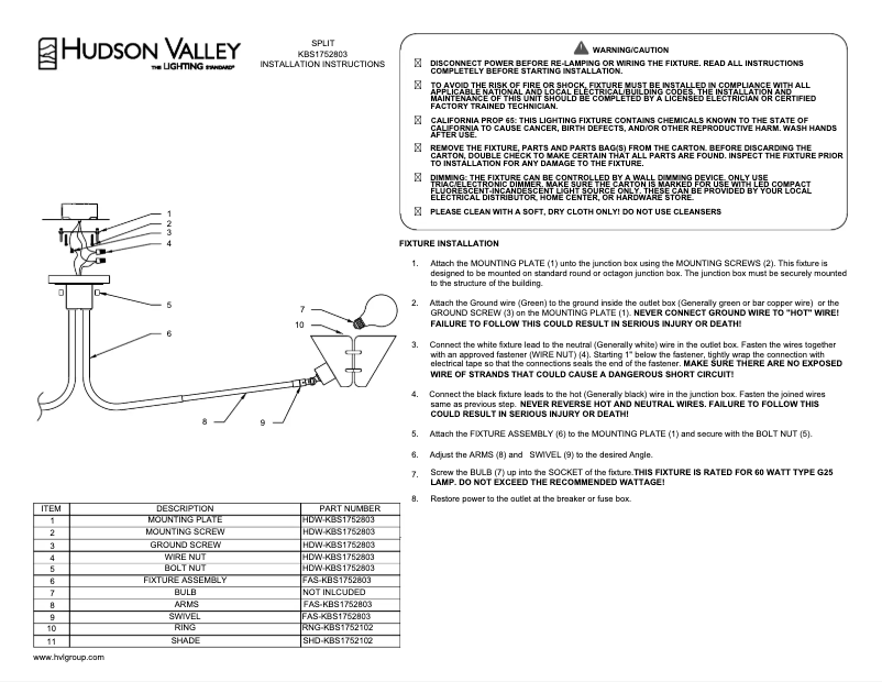 Página 1 del manual Manual de usuario Hudson Valley KBS1752803-AGB/SWH