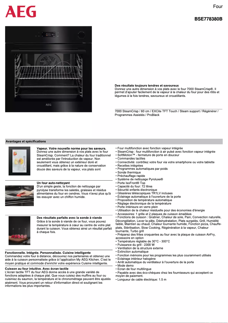 Page 1 de la notice Fiche technique AEG BSE778380B