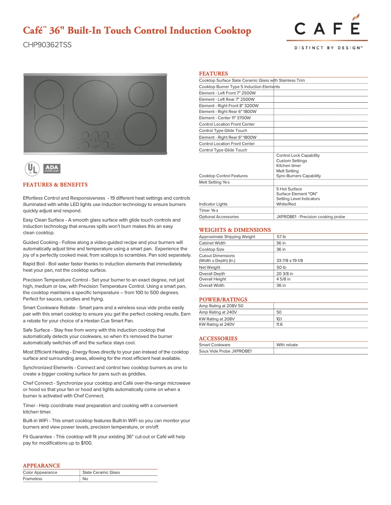 Page n°1 - Fiche technique GE CHP90362TSS
