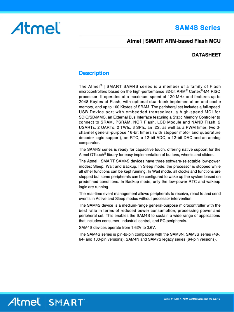 Page 1 de la notice Fiche technique Microchip ATSAM4SD32C