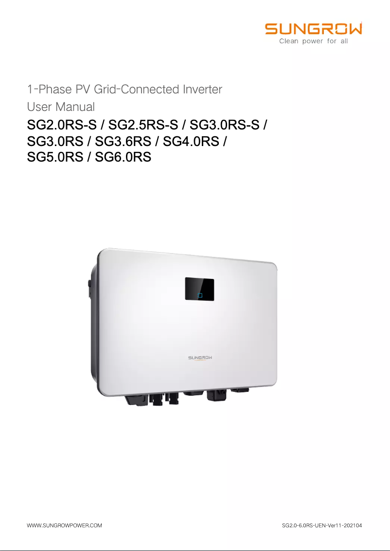 Page 1 de la notice Manuel utilisateur Sungrow SH5.0RS