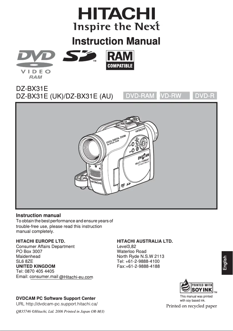 Page n°1 - Manuel utilisateur Hitachi DZ-BX31E