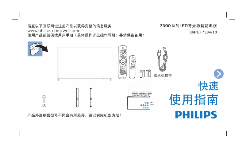 Page n°1 - Guide de démarrage rapide Philips 86PUF7384