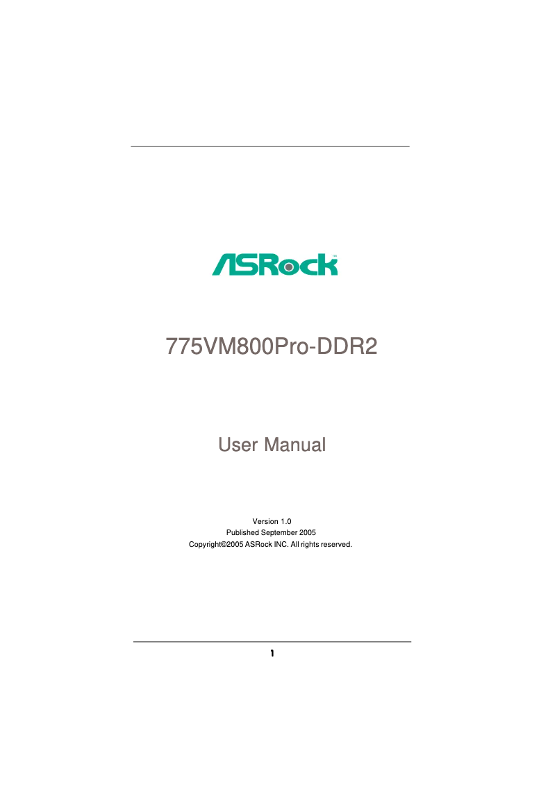 Page 1 de la notice Manuel utilisateur Asrock 775VM800Pro-DDR2
