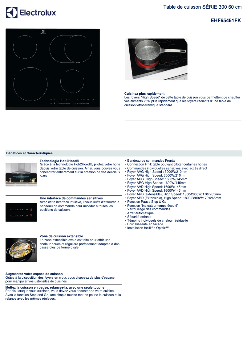 Page 1 de la notice Fiche technique Electrolux EHF65451FK