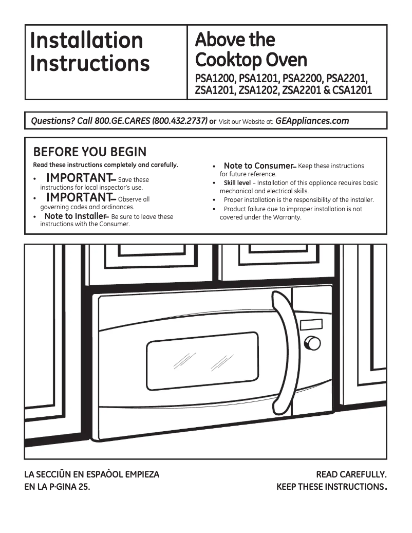 Page 1 de la notice Guide d'installation GE PSA2200RWW