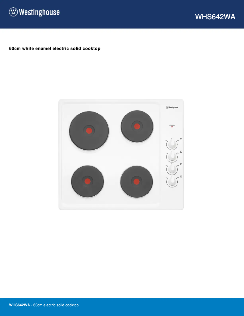 Page 1 de la notice Fiche technique Westinghouse WHS642WA