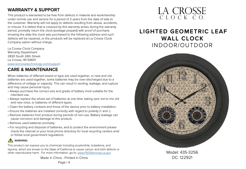 Page 1 de la notice Manuel utilisateur La Crosse Technology 435-3256