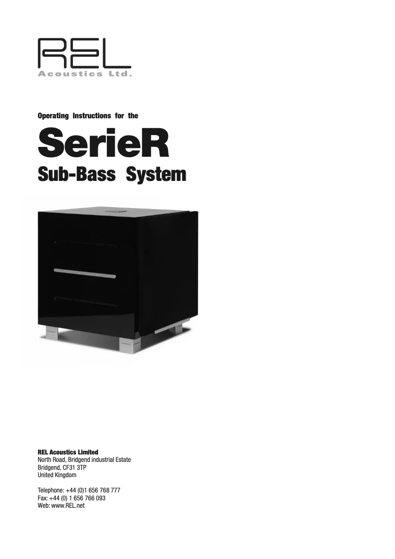 Page n°1 - Manuel utilisateur REL Acoustics R Serie
