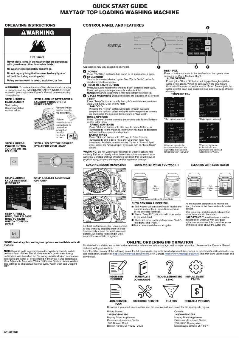Page n°1 - Guide de démarrage rapide Maytag MVW6200KW