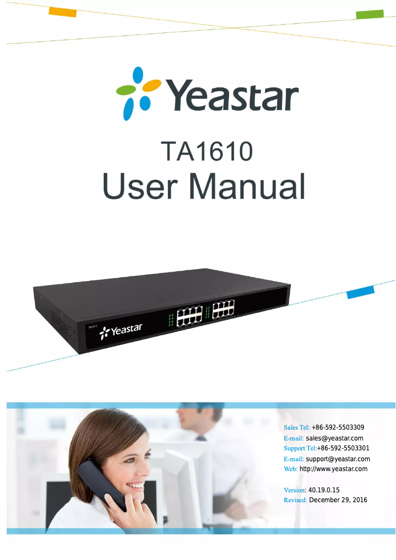 Page 1 de la notice Manuel utilisateur Yeastar TA1610