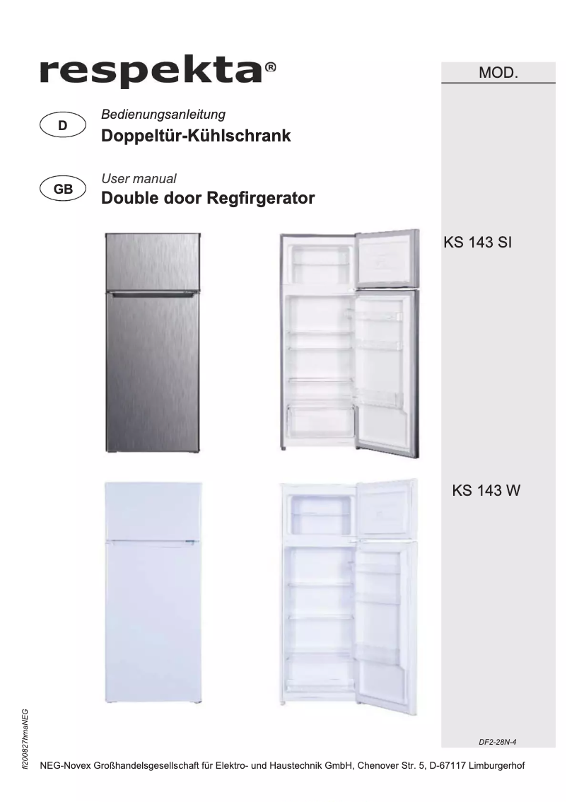 Page 1 de la notice Manuel utilisateur Respekta Franko KS143W