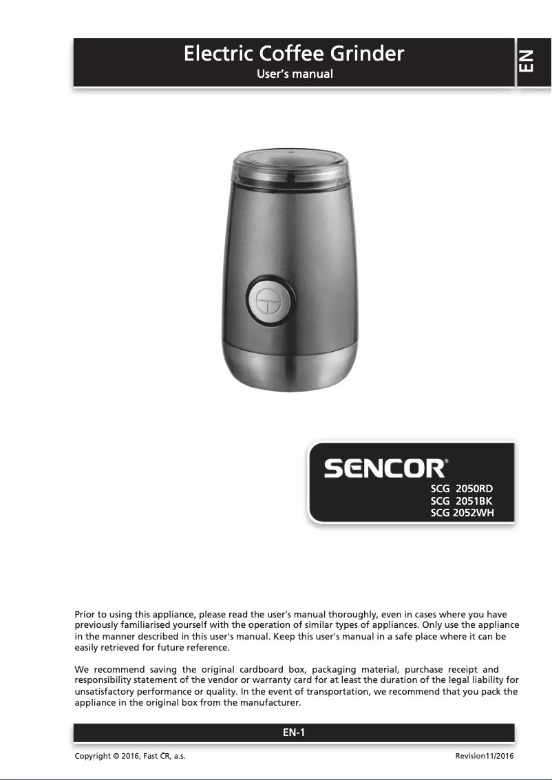 Page n°1 - Manuel utilisateur Sencor SCG 2050RD