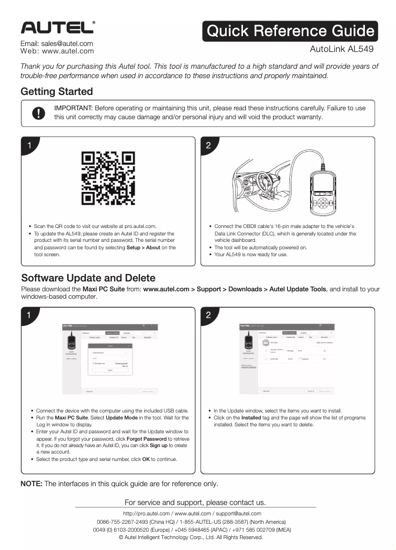 Page 1 de la notice Guide de démarrage rapide Autel AutoLink AL549