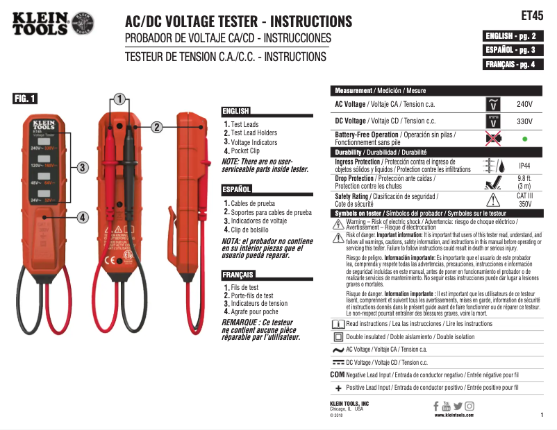 Image de la première page du manuel de l'appareil ET45