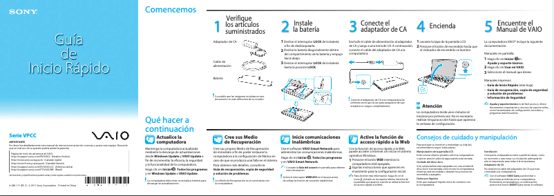 Page n°1 - Guide d'installation Sony Vaio VPCCA290X