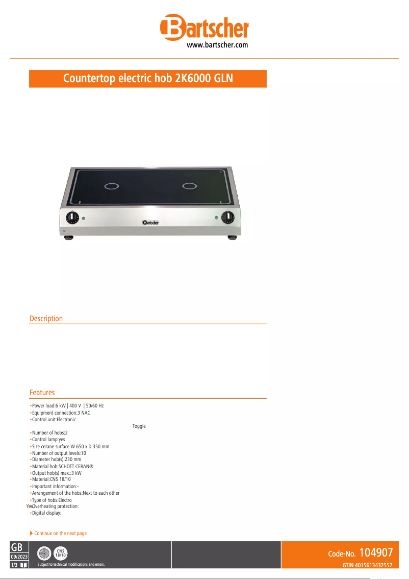 Image de la première page du manuel de l'appareil 2K6000 GLN