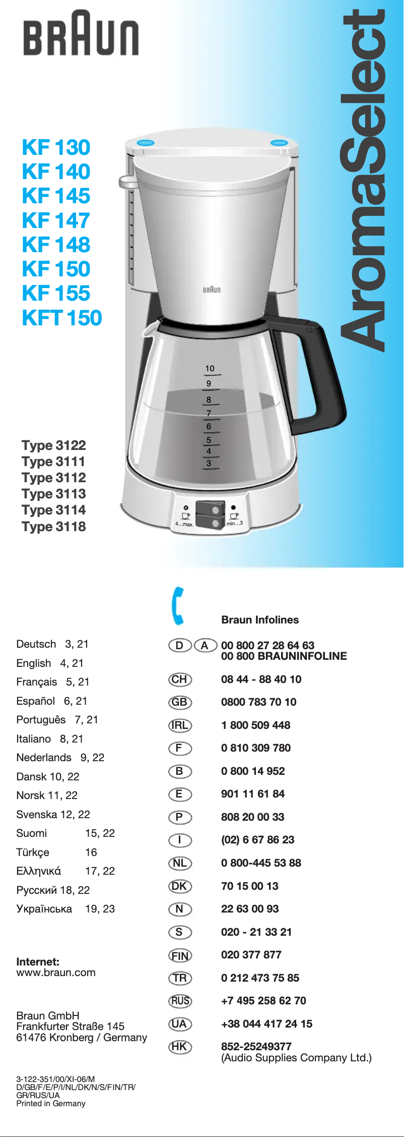 Page n°1 - Manuel utilisateur Braun AromaSelect KFT 150 