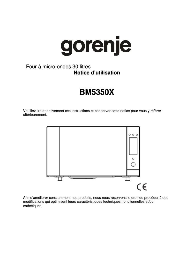 Page n°1 - Manuel utilisateur Gorenje BM5350X