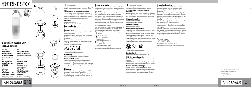 Imagen de la primera página del manual del dispositivo IAN 280685