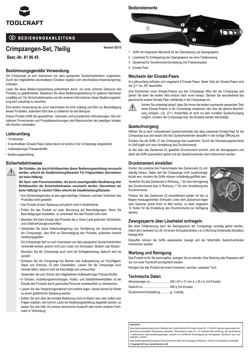 Page n°1 - Manuel utilisateur Toolcraft PZ-505