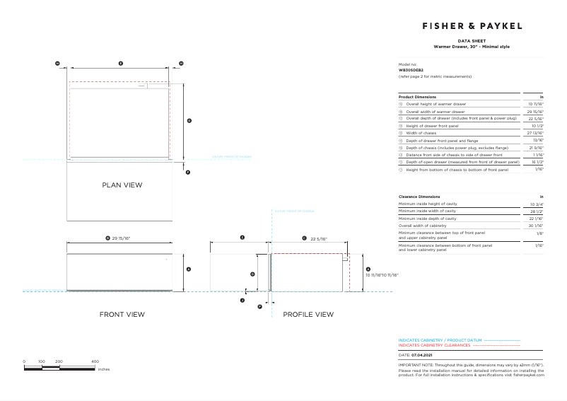 Página 1 del manual Ficha técnica Fisher & Paykel WB30SDEB1