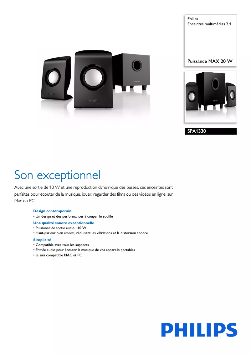 Página 1 del manual Ficha técnica Philips SPA1330