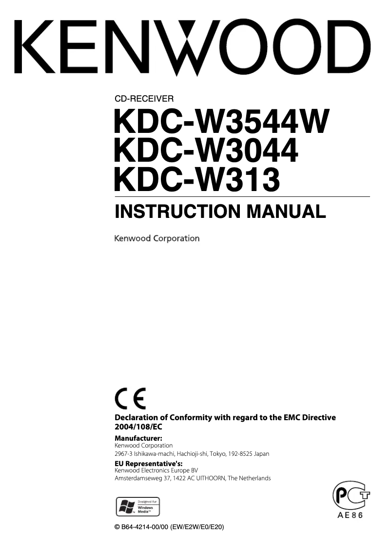 Page 1 de la notice Manuel utilisateur Kenwood KDC-W3044AY