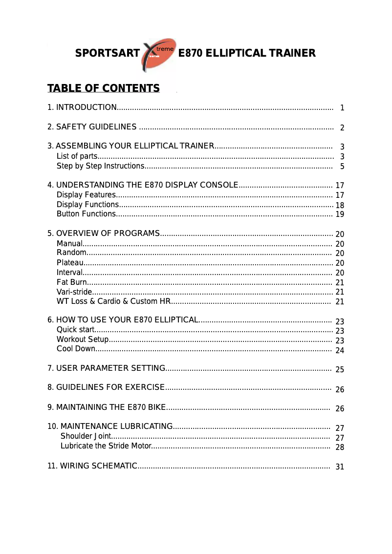 Página 1 del manual Manual de usuario SportsArt E870