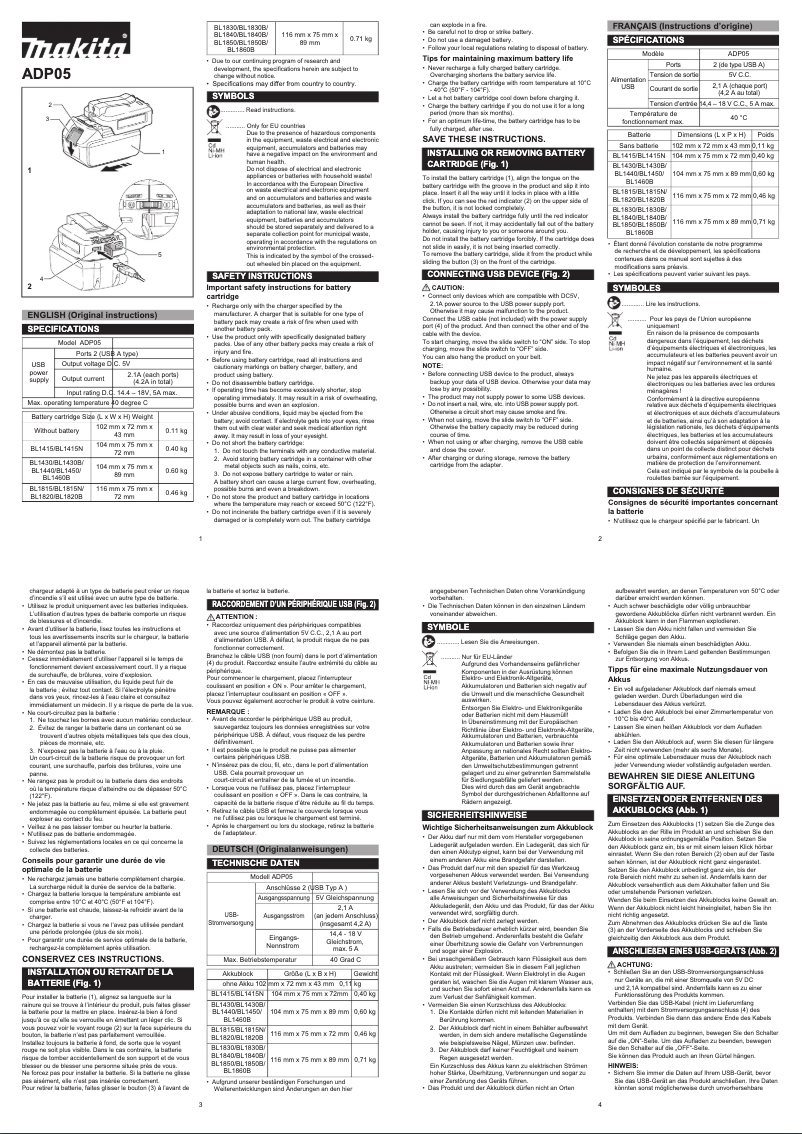 Page n°1 - Manuel utilisateur Makita DEBADP05