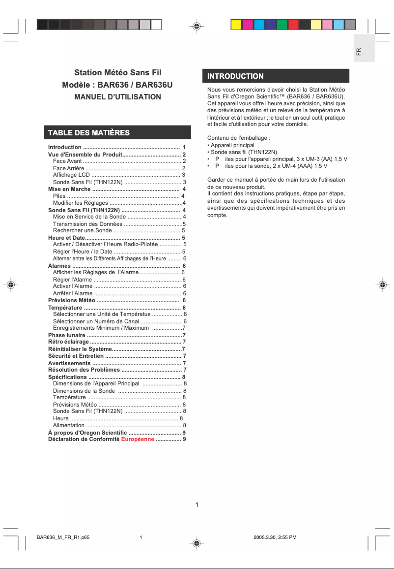 Image de la première page du manuel de l'appareil BAR636U