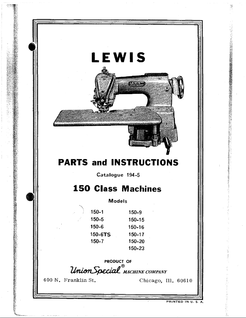 Page 1 de la notice Manuel utilisateur Union Special 150-6