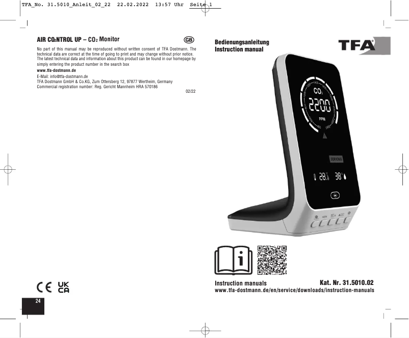Image de la première page du manuel de l'appareil AirCO2ntrol Up 31.5010.02