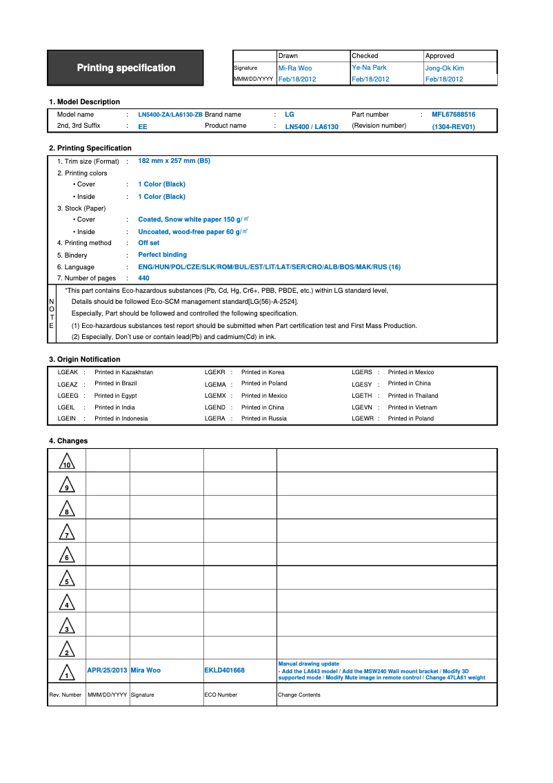 Page 1 de la notice Manuel utilisateur LG 32LN536B