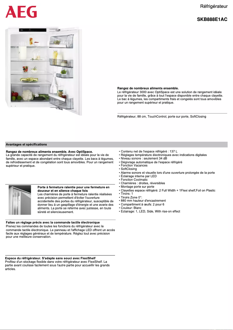 Page 1 de la notice Fiche technique AEG SKB888E1AC