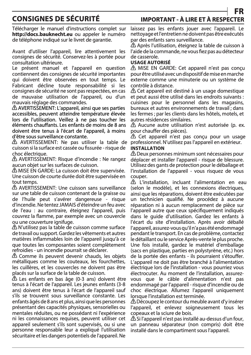 Page 1 de la notice Manuel utilisateur Bauknecht BS 7160C FT