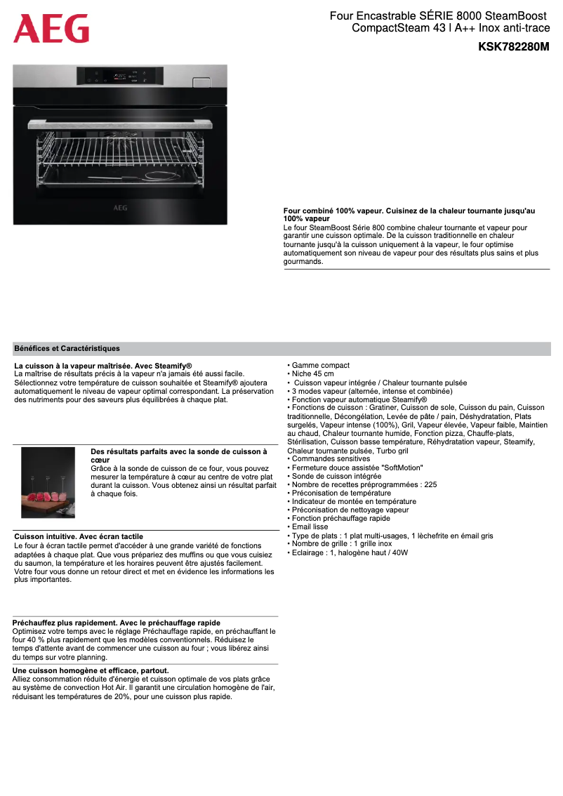 Page 1 de la notice Fiche technique AEG KSK782280M