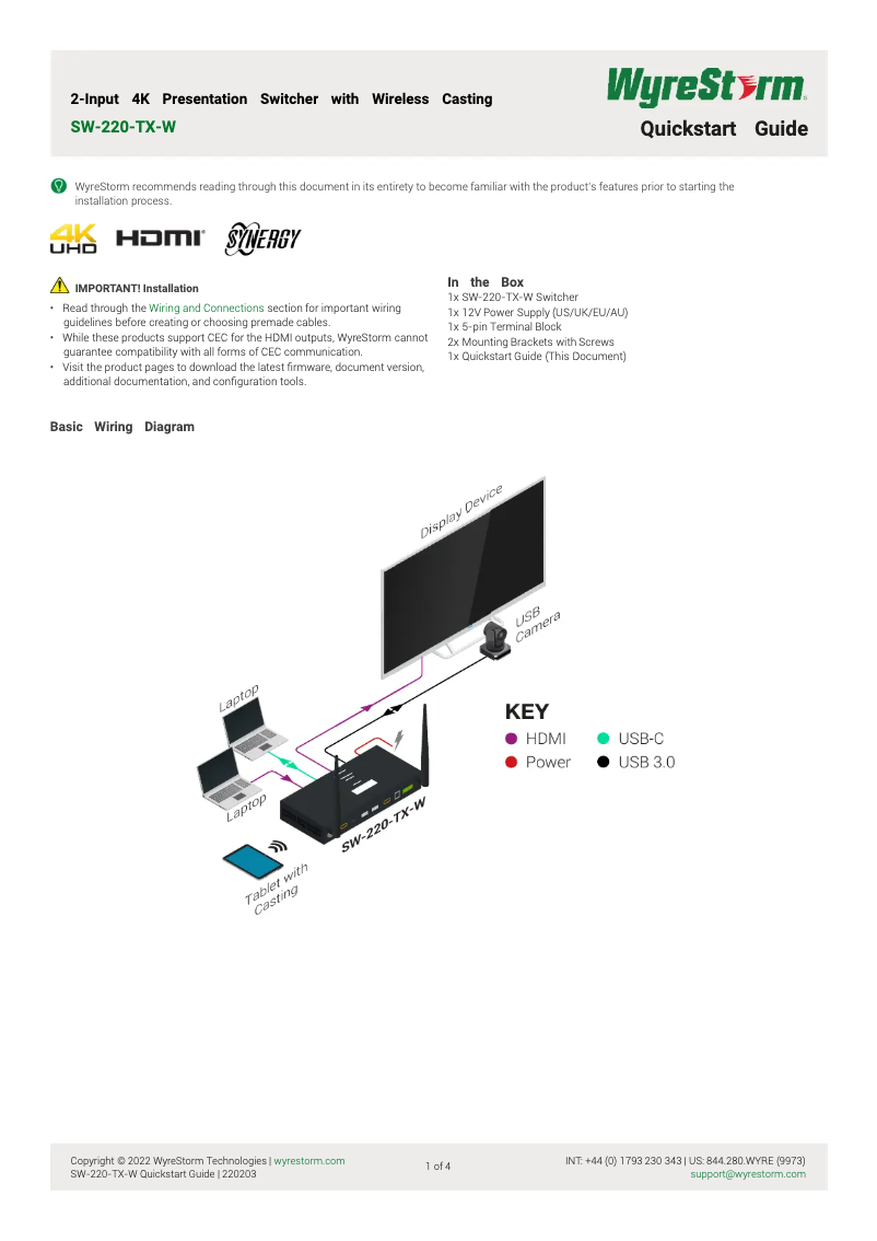 Image de la première page du manuel de l'appareil SW-220-TX