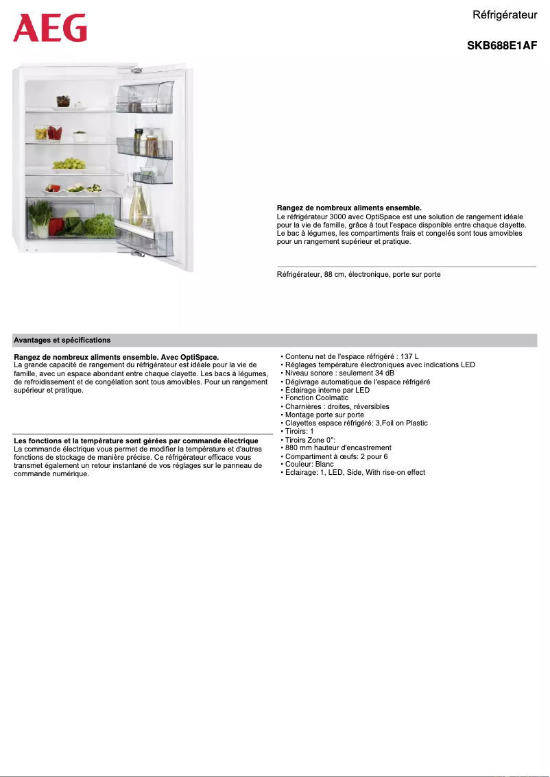 Page n°1 - Fiche technique AEG SKB688E1AF