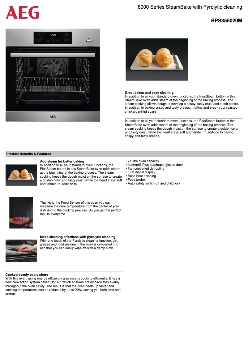 Page 1 de la notice Fiche technique AEG BPS356020M