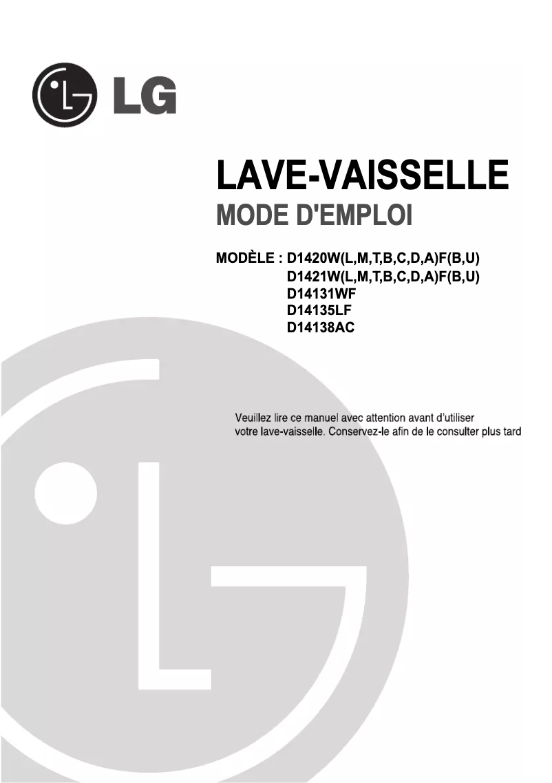 Page 1 de la notice Manuel utilisateur LG D14135LF