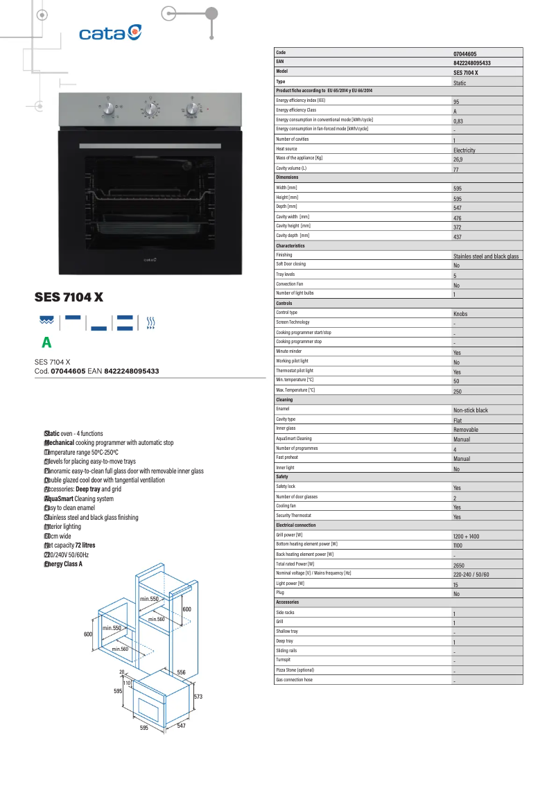 Page 1 de la notice Fiche technique CATA SES 7104 X