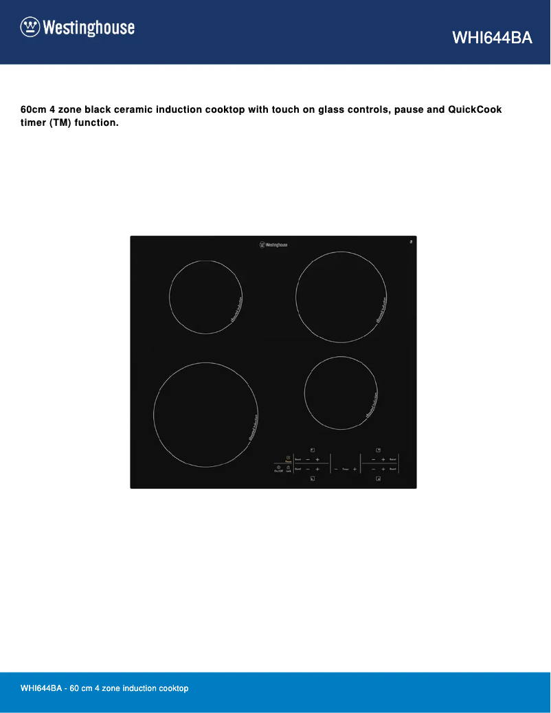 Page 1 de la notice Fiche technique Westinghouse WHI644BA