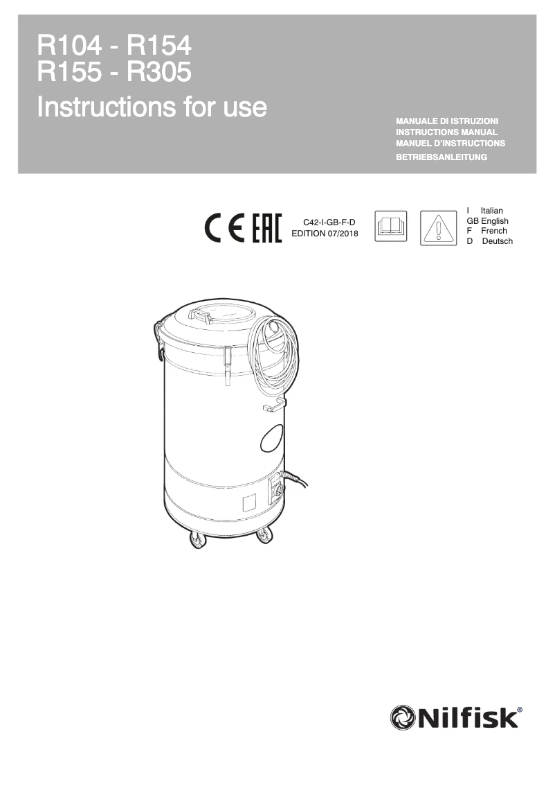 Page n°1 - Manuel utilisateur Nilfisk R154