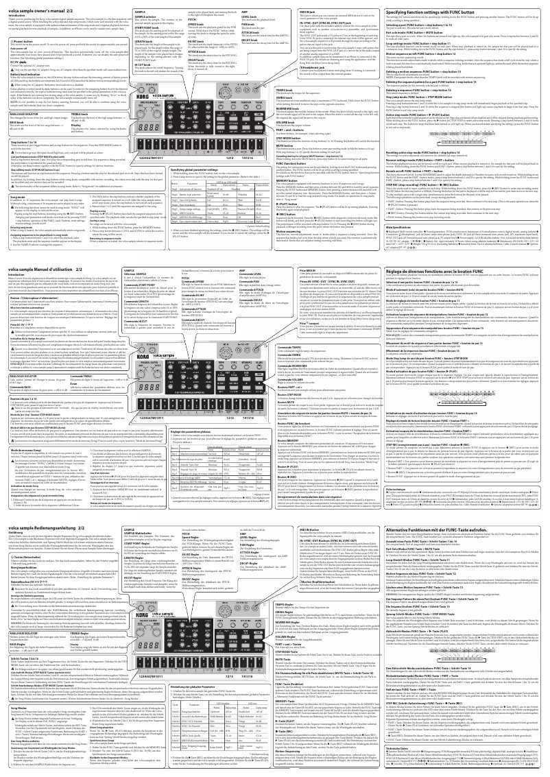 Page 1 de la notice Manuel utilisateur Korg volca sample OK GO edition