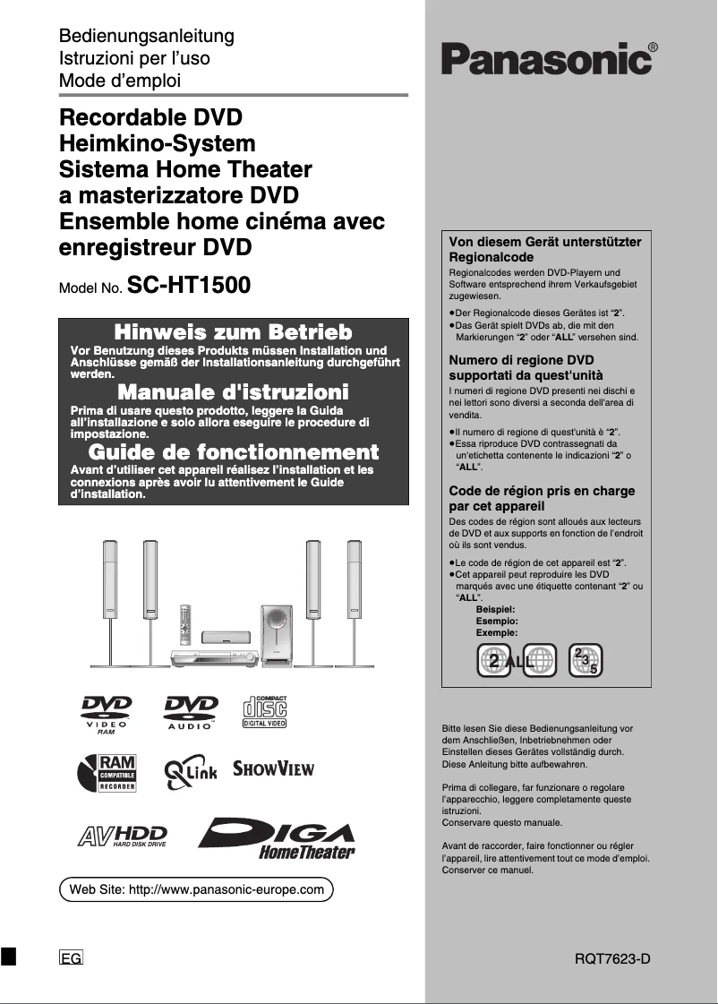Page 1 de la notice Manuel utilisateur Panasonic SC-HT1500